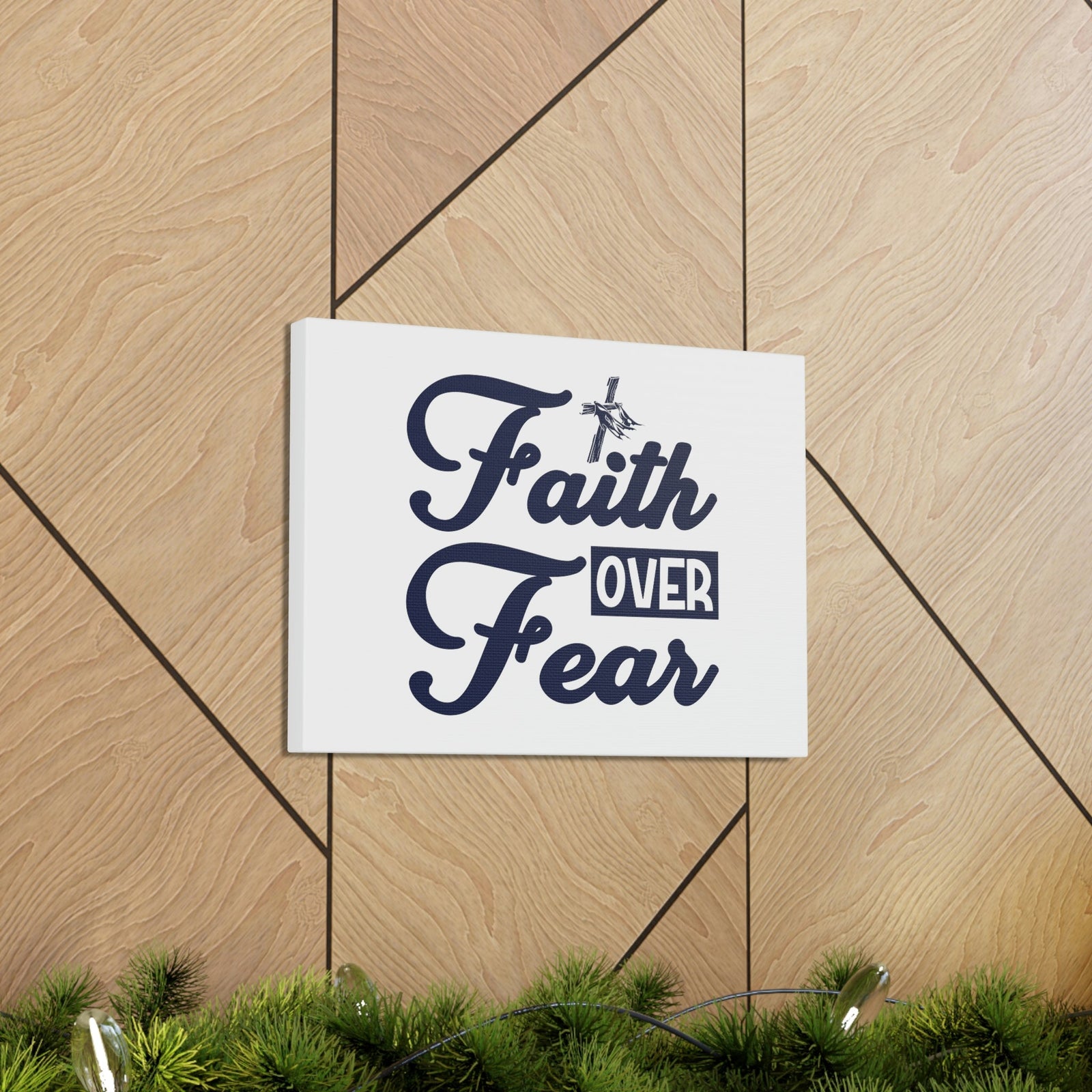 Scripture Walls Faith Over Fear Mark 4:40 Cross W/ Cloth Christian Wall Art Bible Verse Print Ready to Hang Unframed-Express Your Love Gifts