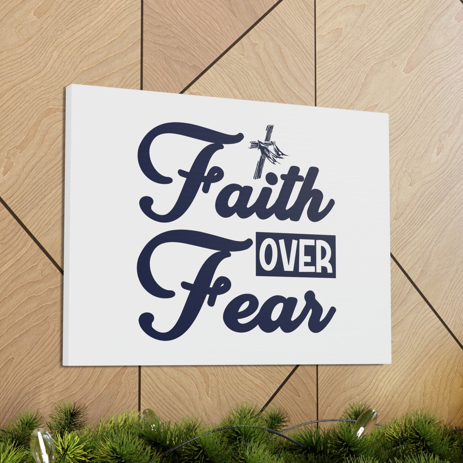 Scripture Walls Faith Over Fear Mark 4:40 Cross W/ Cloth Christian Wall Art Bible Verse Print Ready to Hang Unframed-Express Your Love Gifts
