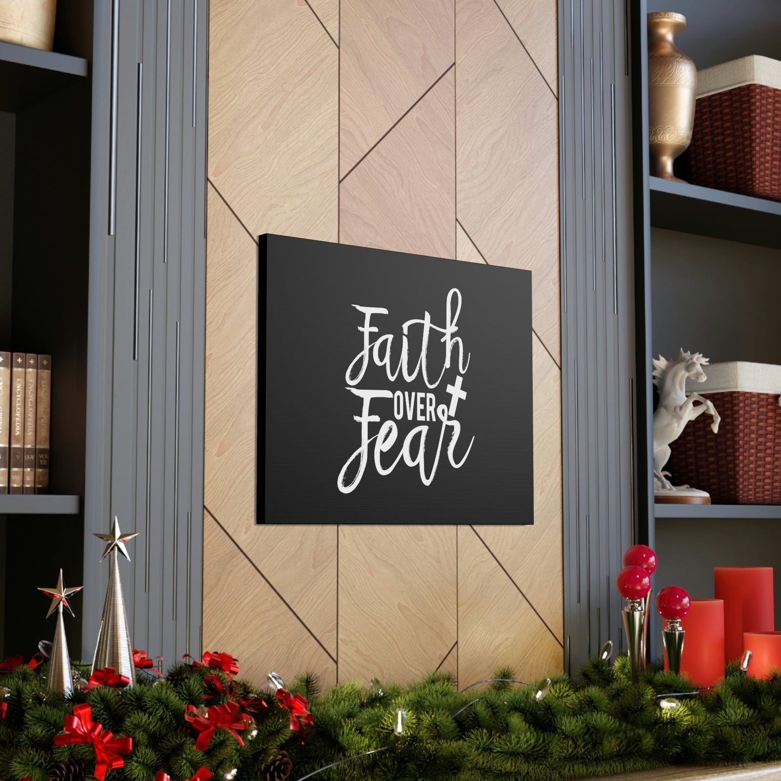Scripture Walls Faith Over Fear Mark 4:40 Cursive Christian Wall Art Bible Verse Print Ready to Hang Unframed-Express Your Love Gifts