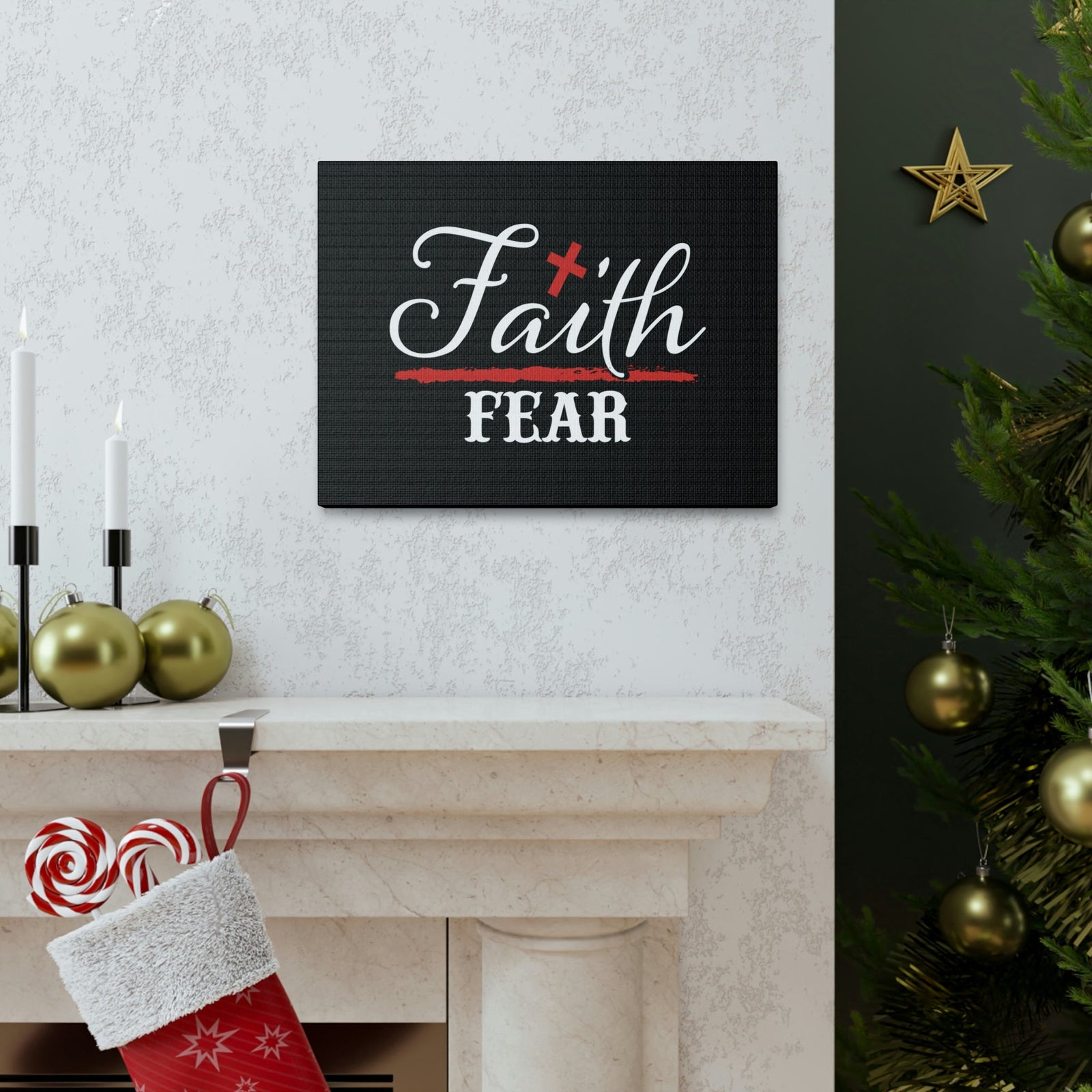 Scripture Walls Faith Over Fear Mark 4:40 Red Cross Christian Wall Art Bible Verse Print Ready to Hang Unframed-Express Your Love Gifts