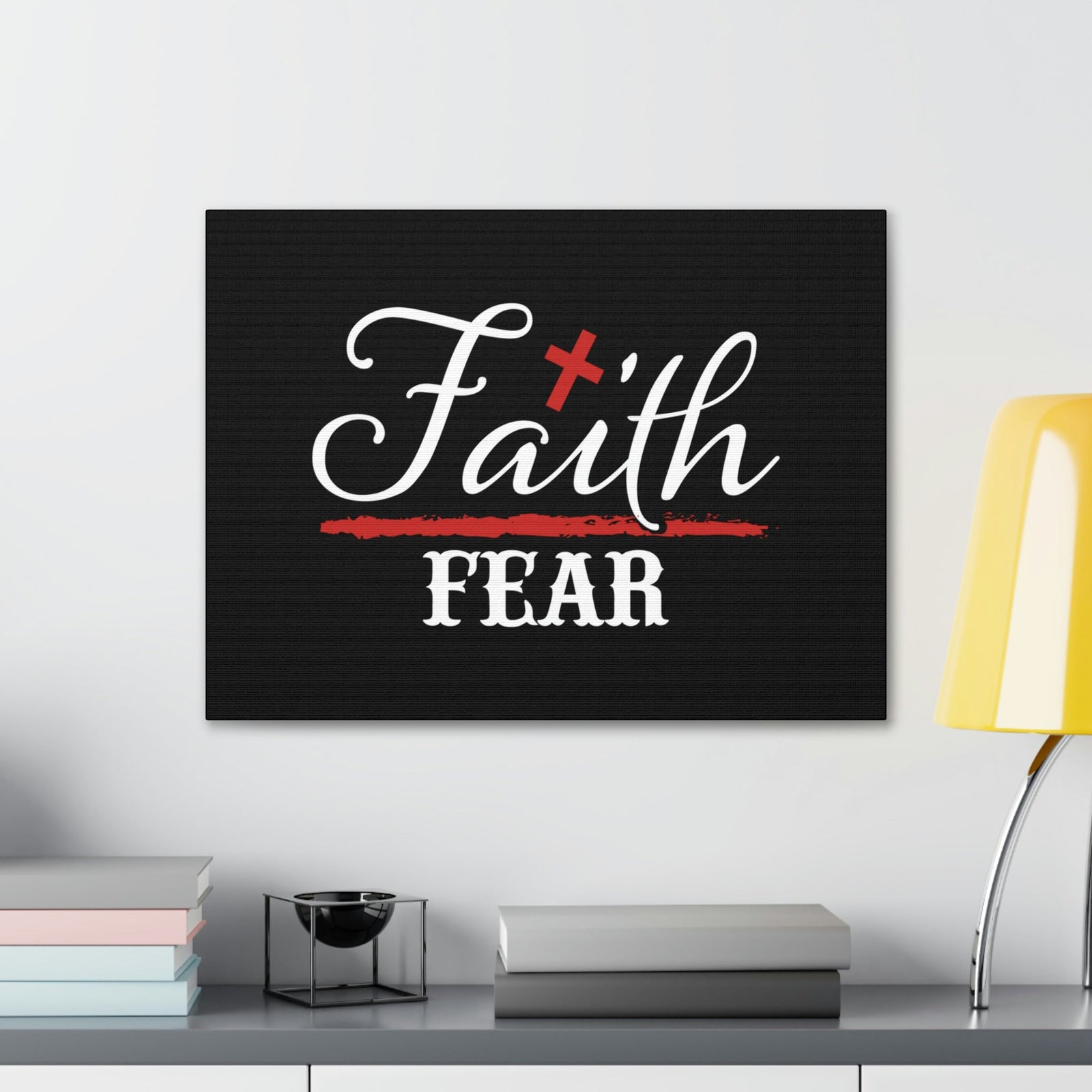 Scripture Walls Faith Over Fear Mark 4:40 Red Cross Christian Wall Art Bible Verse Print Ready to Hang Unframed-Express Your Love Gifts