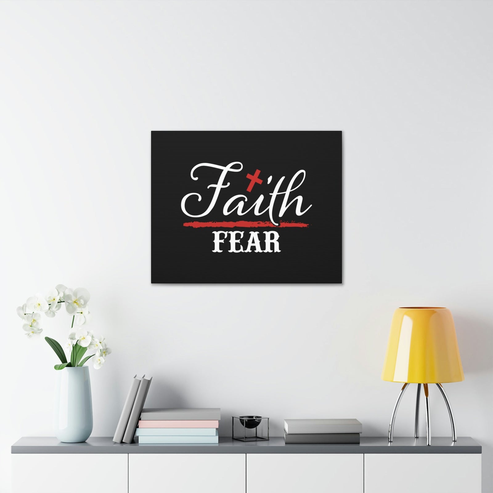 Scripture Walls Faith Over Fear Mark 4:40 Red Cross Christian Wall Art Bible Verse Print Ready to Hang Unframed-Express Your Love Gifts