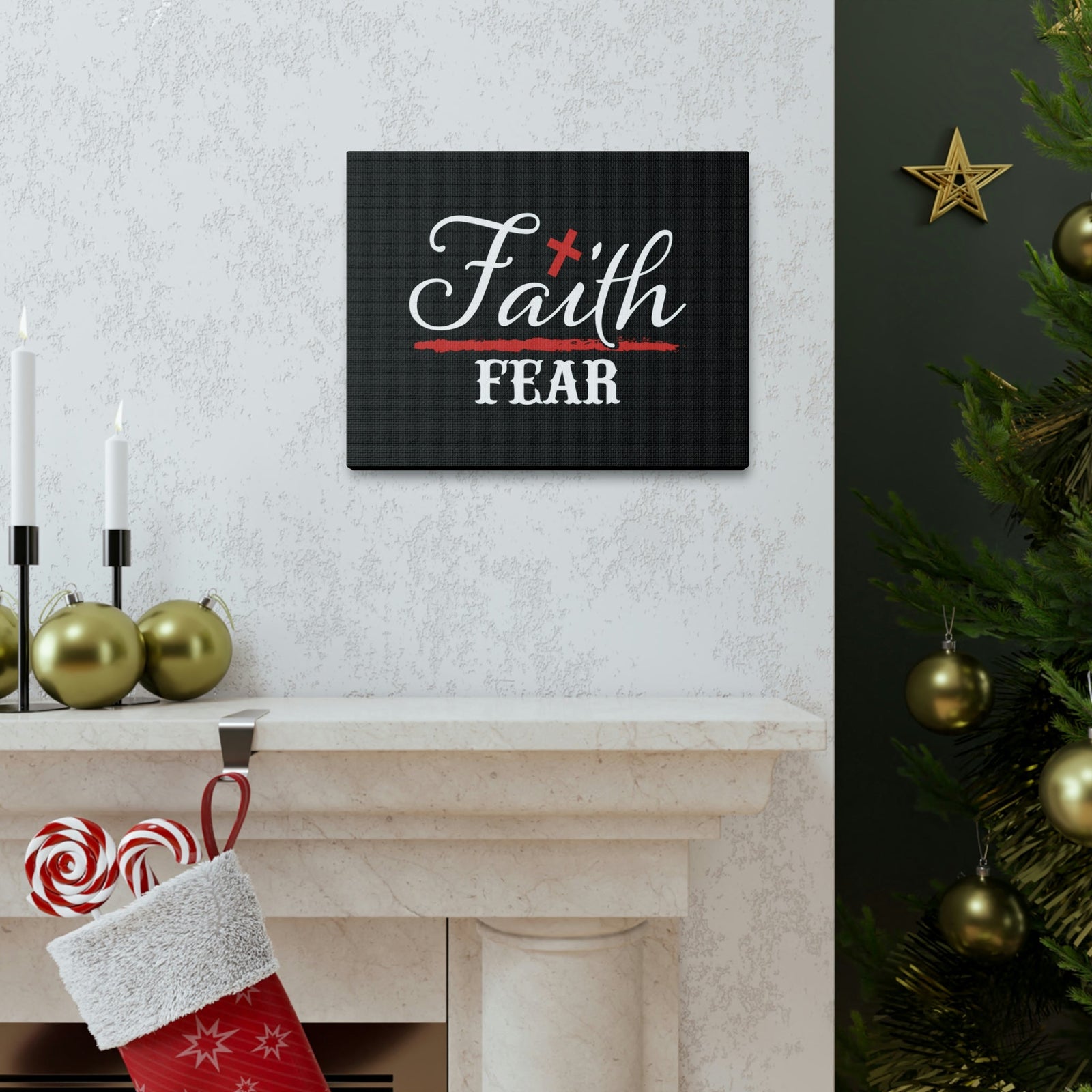 Scripture Walls Faith Over Fear Mark 4:40 Red Cross Christian Wall Art Bible Verse Print Ready to Hang Unframed-Express Your Love Gifts