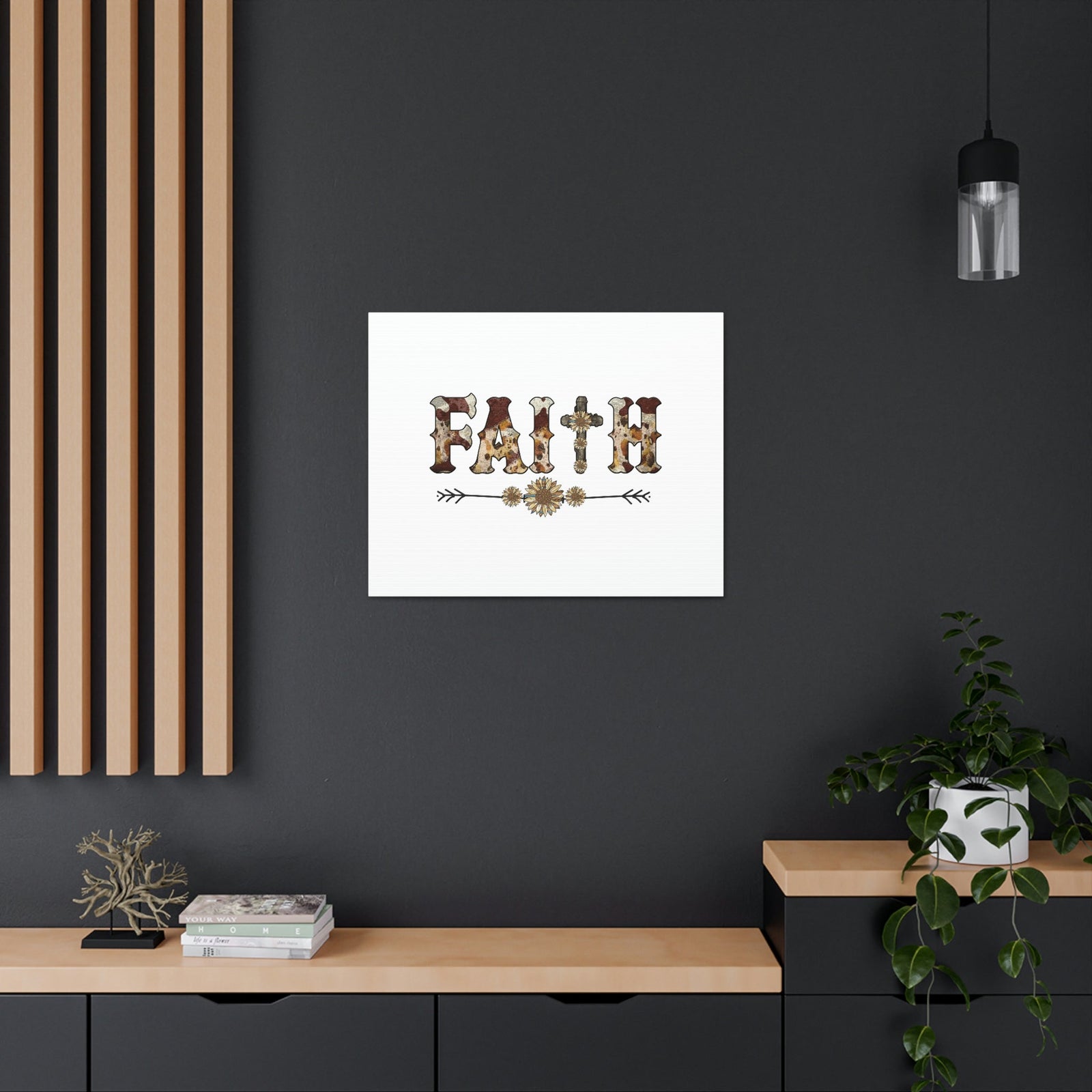 Scripture Walls Faith Romans 10:17 Flower Pattern Brown Christian Wall Art Bible Verse Print Ready to Hang Unframed-Express Your Love Gifts