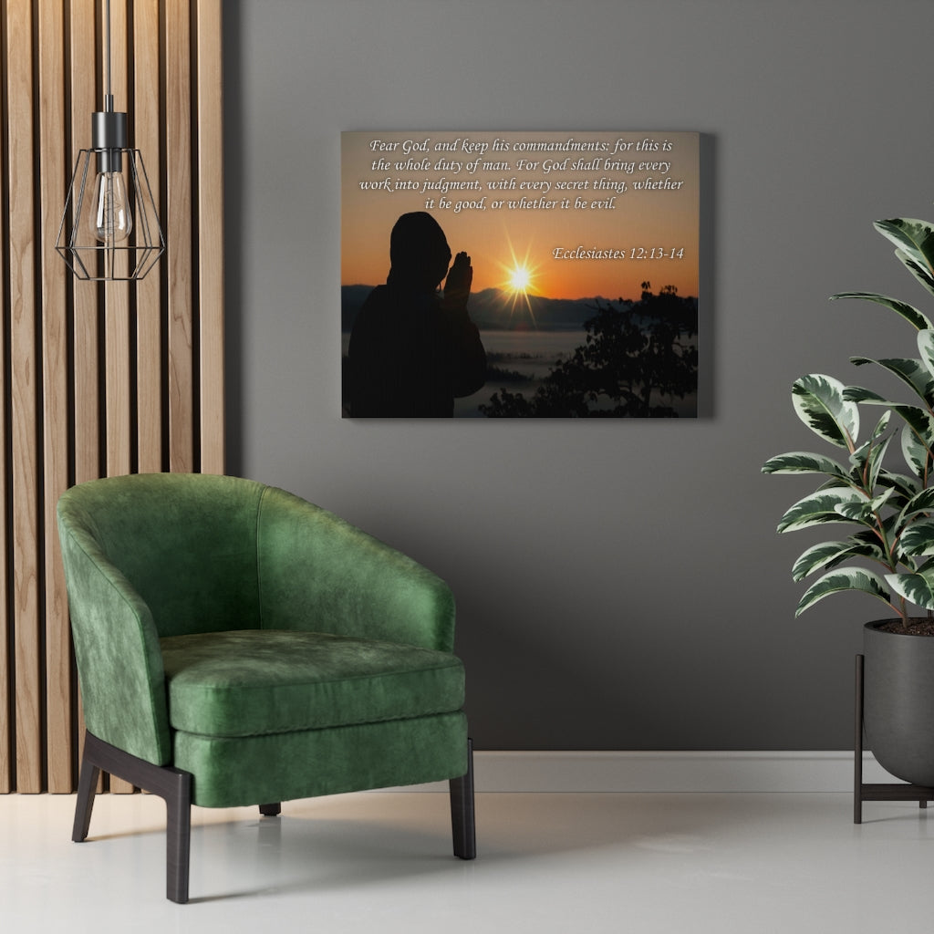 Scripture Walls Fear God Ecclesiastes 12:13-14 Bible Verse Canvas Christian Wall Art Ready to Hang Unframed-Express Your Love Gifts