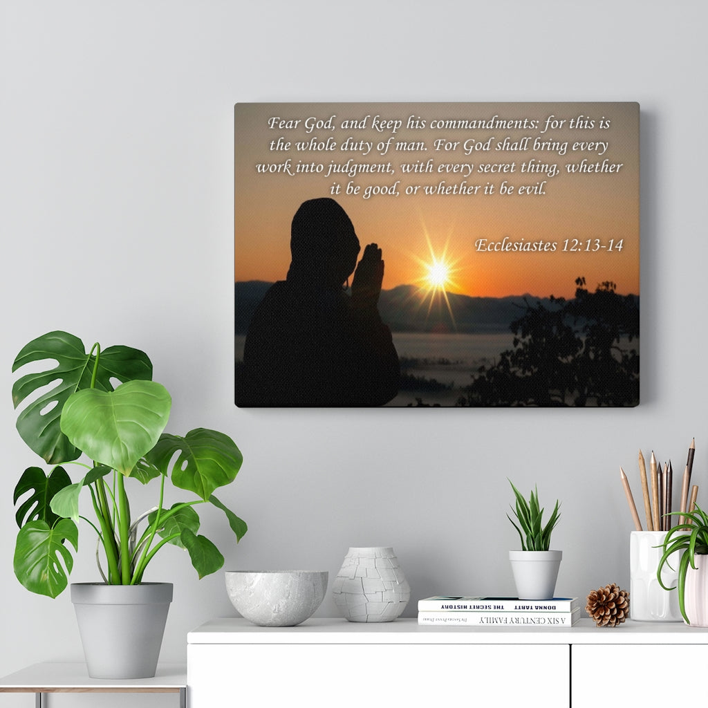 Scripture Walls Fear God Ecclesiastes 12:13-14 Bible Verse Canvas Christian Wall Art Ready to Hang Unframed-Express Your Love Gifts
