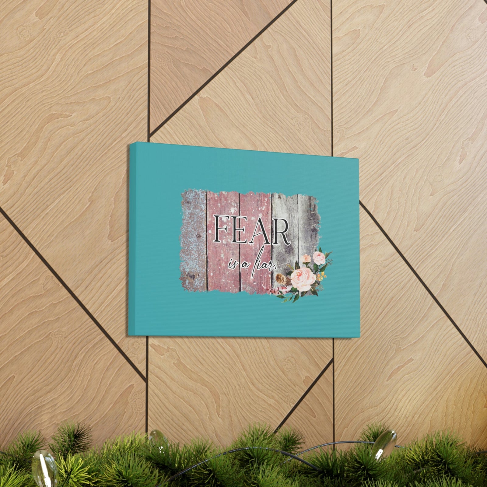 Scripture Walls Fear Is A Liar Pink Proverbs 29:25 Wood Bible Canvas Christian Wall Art Ready to Hang Unframed-Express Your Love Gifts