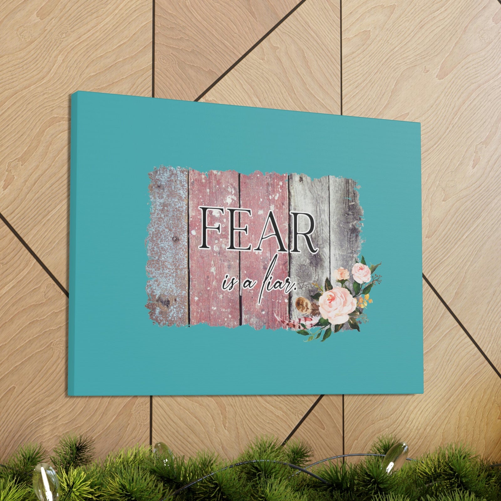 Scripture Walls Fear Is A Liar Pink Proverbs 29:25 Wood Bible Canvas Christian Wall Art Ready to Hang Unframed-Express Your Love Gifts