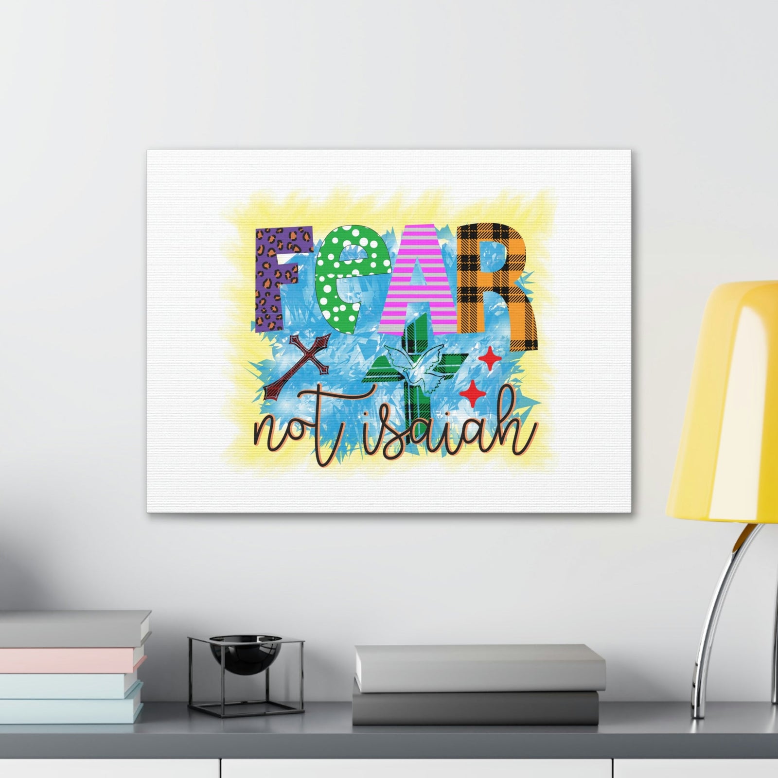 Scripture Walls Fear Not Isaiah 41:10 Yellow Blue Christian Wall Art Bible Verse Print Ready to Hang Unframed-Express Your Love Gifts