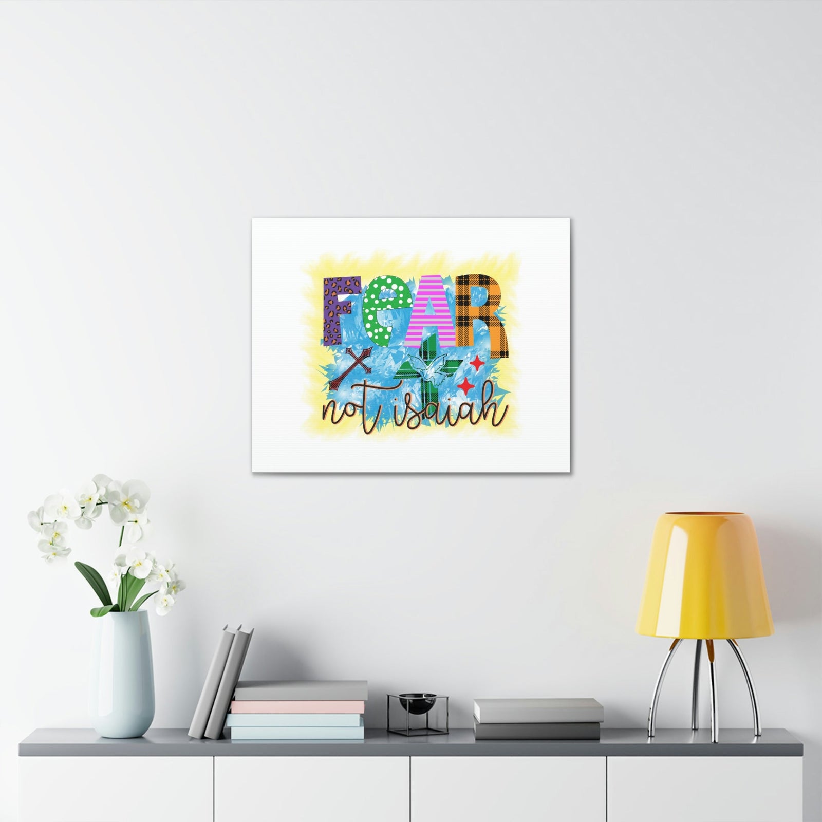 Scripture Walls Fear Not Isaiah 41:10 Yellow Blue Christian Wall Art Bible Verse Print Ready to Hang Unframed-Express Your Love Gifts