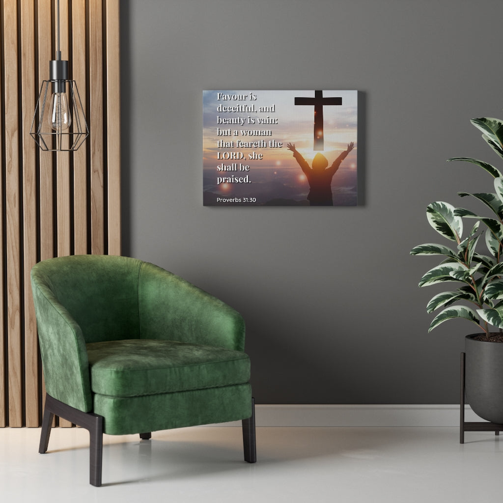 Scripture Walls Fear The Lord Proverbs 31:30 Bible Verse Canvas Christian Wall Art Ready to Hang Unframed-Express Your Love Gifts
