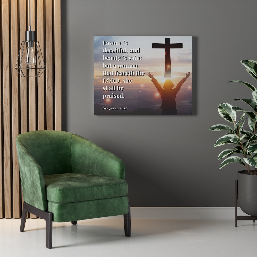 Scripture Walls Fear The Lord Proverbs 31:30 Bible Verse Canvas Christian Wall Art Ready to Hang Unframed-Express Your Love Gifts