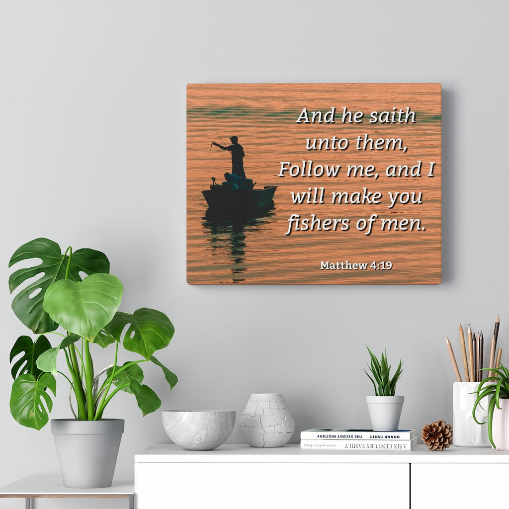 Scripture Walls Fishers Of Men Matthew 4:19 Bible Verse Canvas Christian Wall Art Ready to Hang Unframed-Express Your Love Gifts
