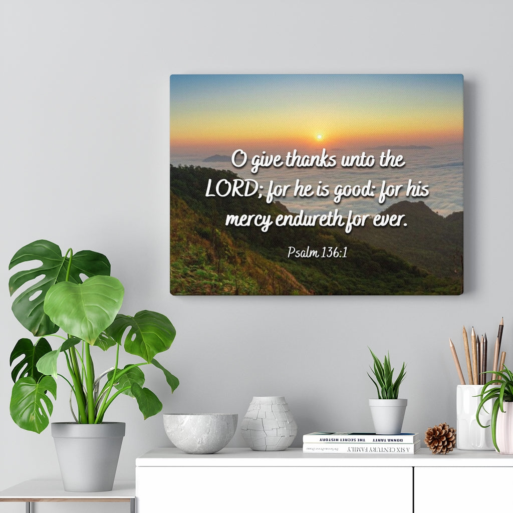 Scripture Walls For His Mercy Psalm 136:1 Bible Verse Canvas Christian Wall Art Ready to Hang Unframed-Express Your Love Gifts