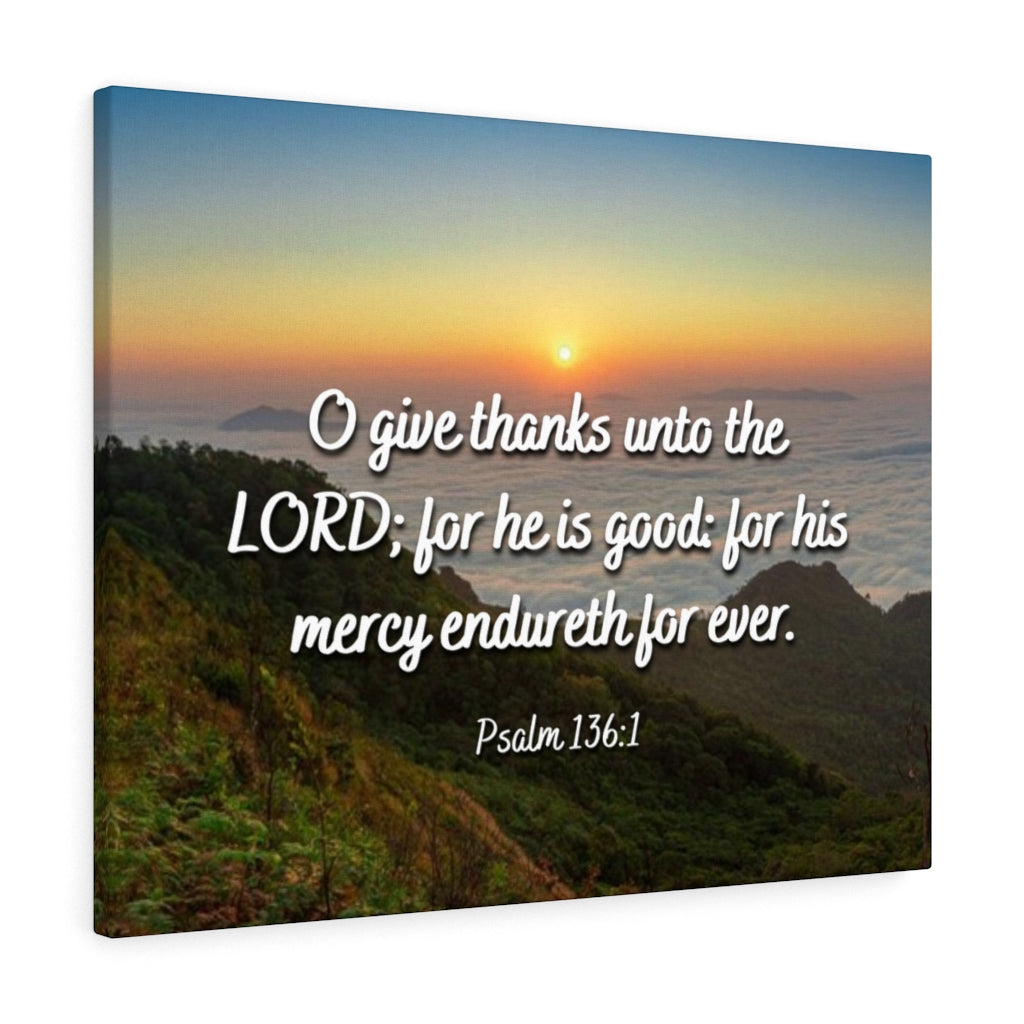 Scripture Walls For His Mercy Psalm 136:1 Bible Verse Canvas Christian Wall Art Ready to Hang Unframed-Express Your Love Gifts