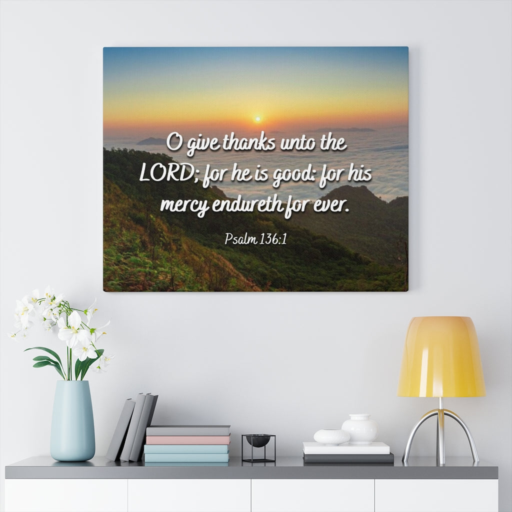 Scripture Walls For His Mercy Psalm 136:1 Bible Verse Canvas Christian Wall Art Ready to Hang Unframed-Express Your Love Gifts