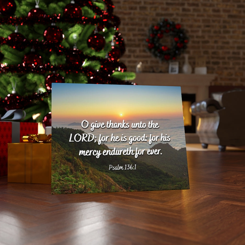 Scripture Walls For His Mercy Psalm 136:1 Bible Verse Canvas Christian Wall Art Ready to Hang Unframed-Express Your Love Gifts