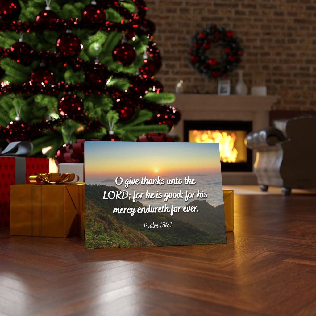 Scripture Walls For His Mercy Psalm 136:1 Bible Verse Canvas Christian Wall Art Ready to Hang Unframed-Express Your Love Gifts