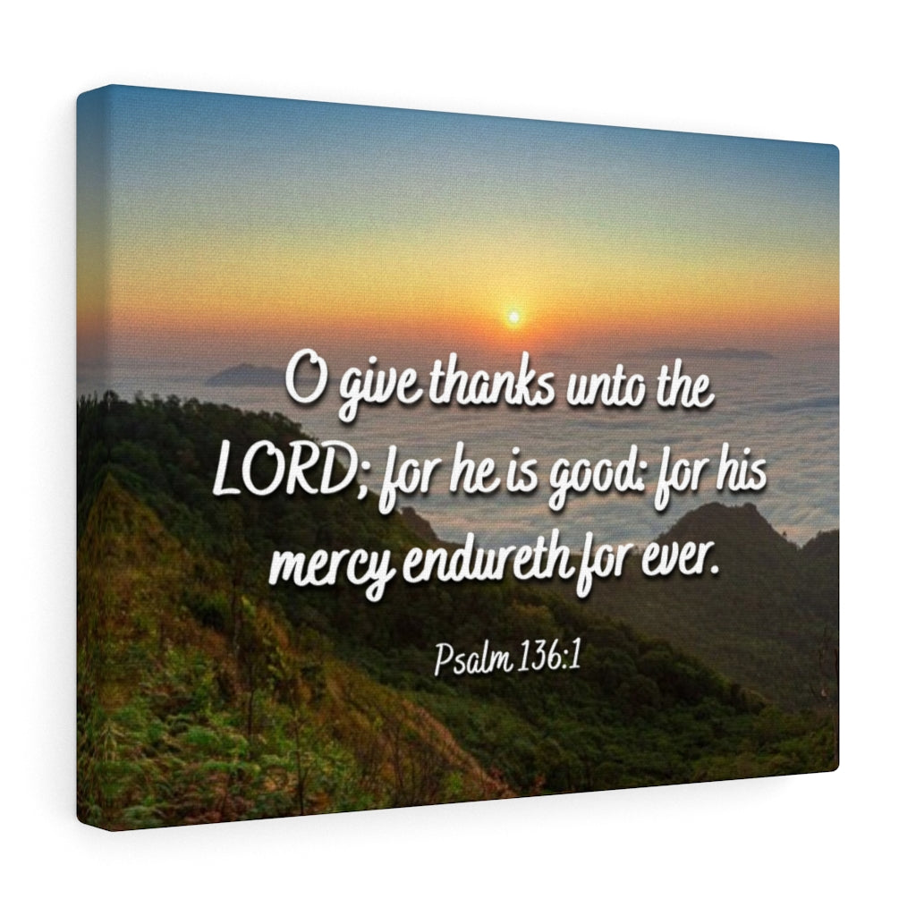 Scripture Walls For His Mercy Psalm 136:1 Bible Verse Canvas Christian Wall Art Ready to Hang Unframed-Express Your Love Gifts