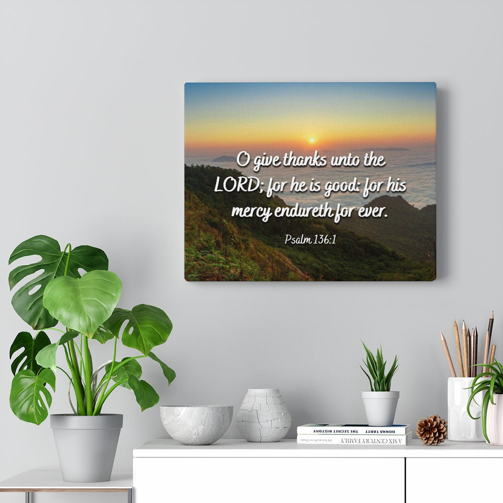 Scripture Walls For His Mercy Psalm 136:1 Bible Verse Canvas Christian Wall Art Ready to Hang Unframed-Express Your Love Gifts