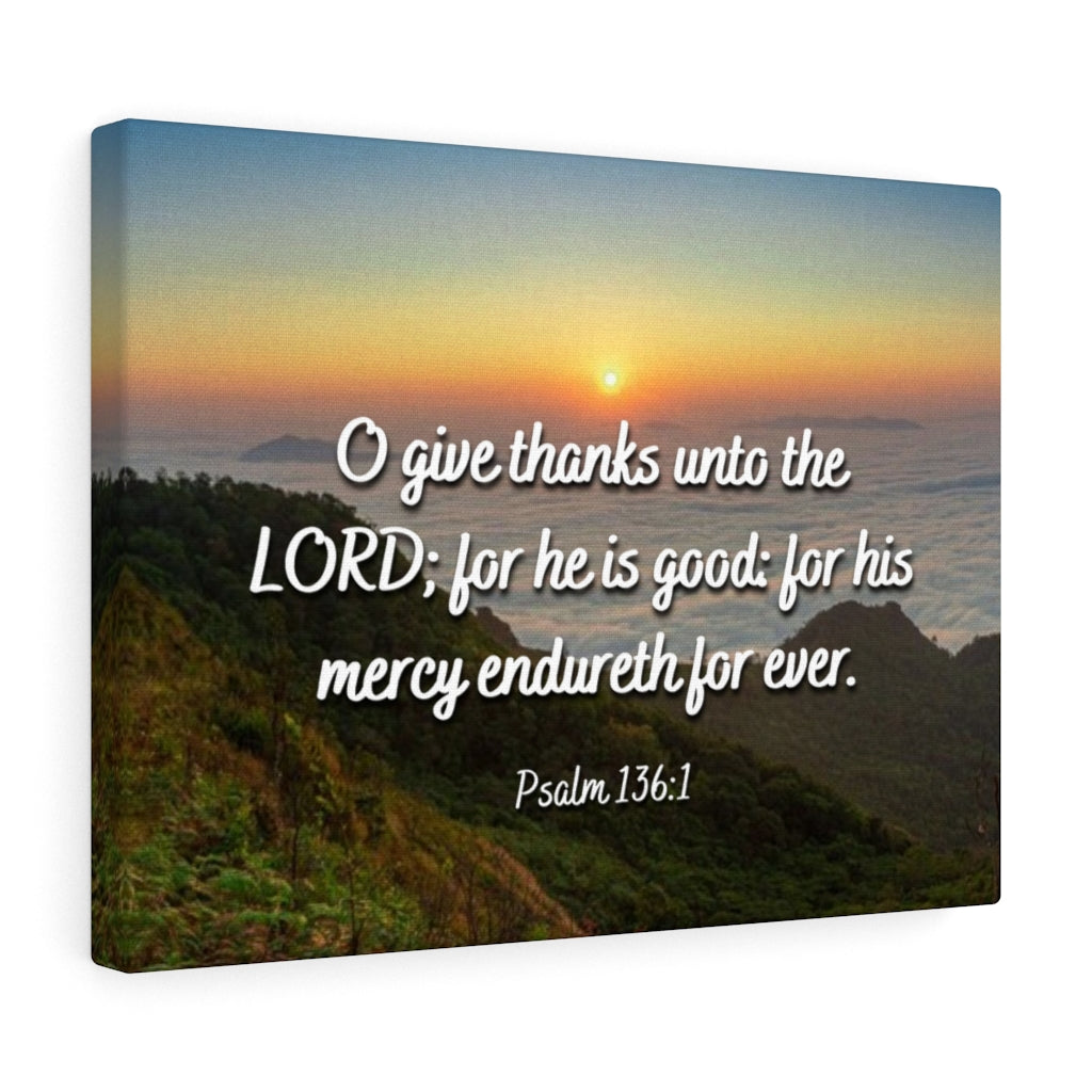 Scripture Walls For His Mercy Psalm 136:1 Bible Verse Canvas Christian Wall Art Ready to Hang Unframed-Express Your Love Gifts