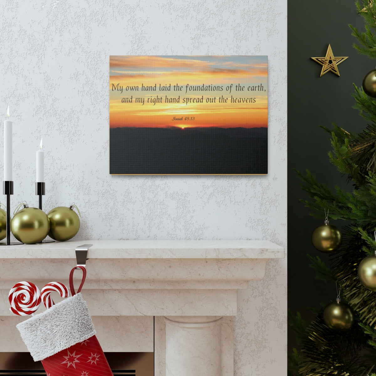 Scripture Walls Foundations Of The Earth Isaiah 48:13 Bible Verse Canvas Christian Wall Art Bible Verse Print Ready To Hang Unframed-Express Your Love Gifts