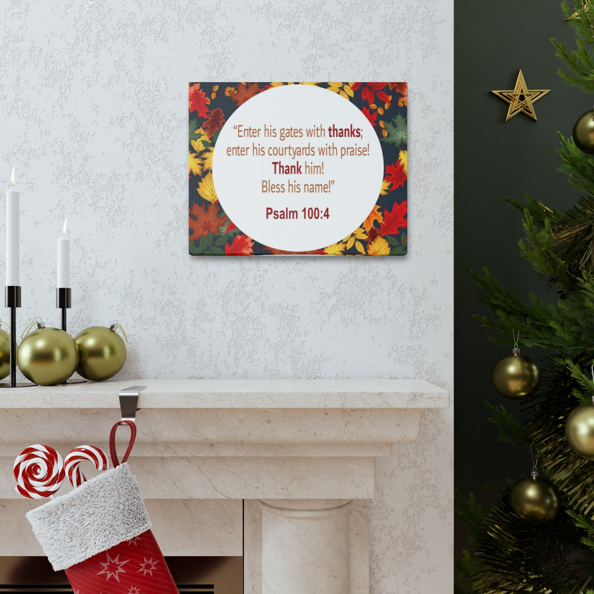 Scripture Walls Gates With Thanks Psalm 100:4 Bible Verse Canvas Christian Wall Art Ready to Hang Unframed-Express Your Love Gifts