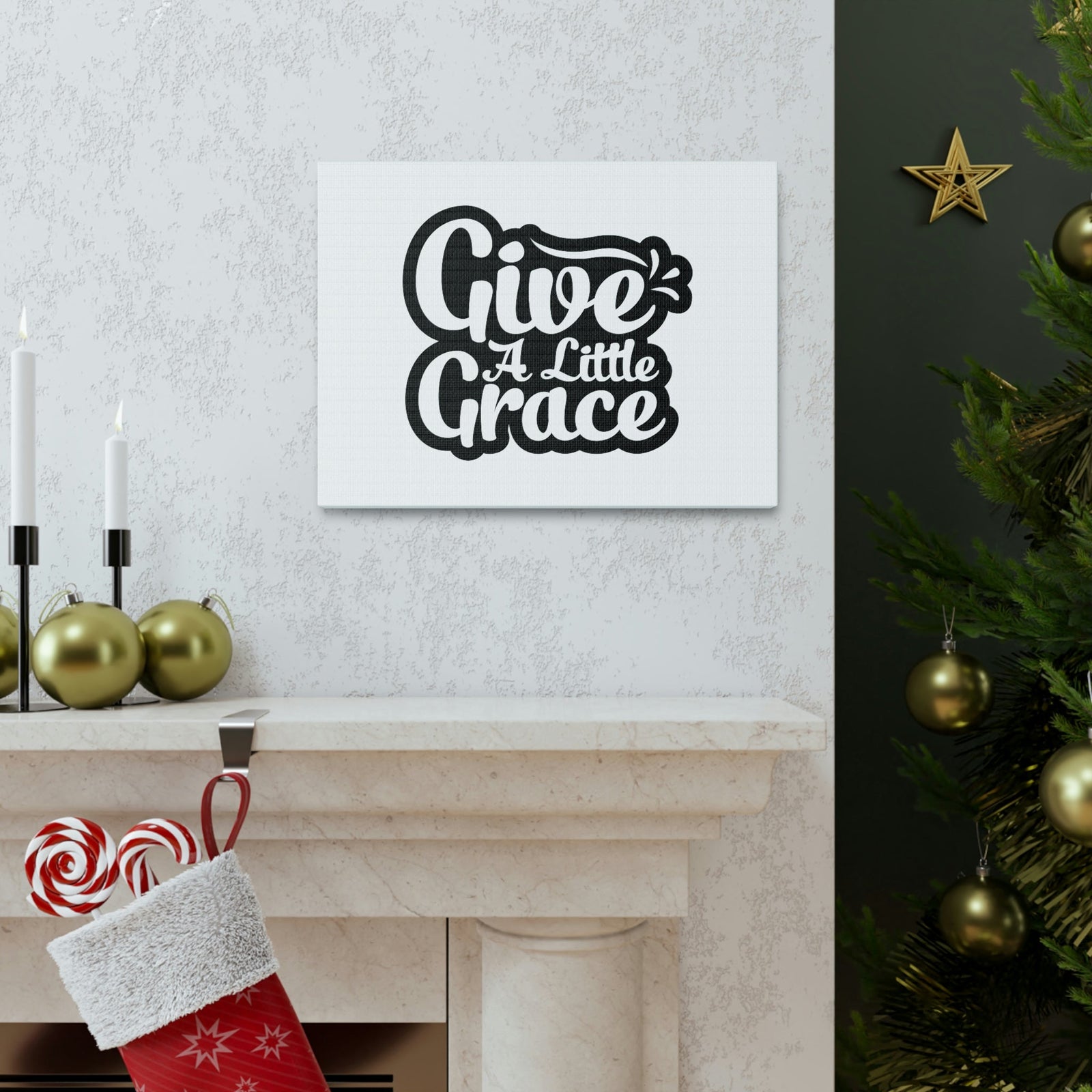 Scripture Walls Give A Little Grace Hebrews 4:16 Black Outlined Christian Wall Art Bible Verse Print Ready to Hang Unframed-Express Your Love Gifts