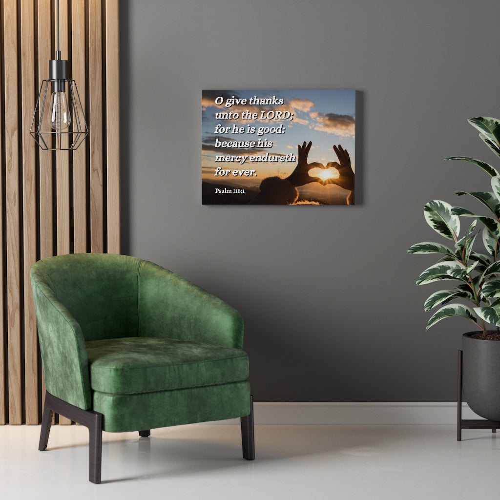 Scripture Walls Give Thanks Psalm 118:1 Bible Verse Canvas Christian Wall Art Ready to Hang Unframed-Express Your Love Gifts