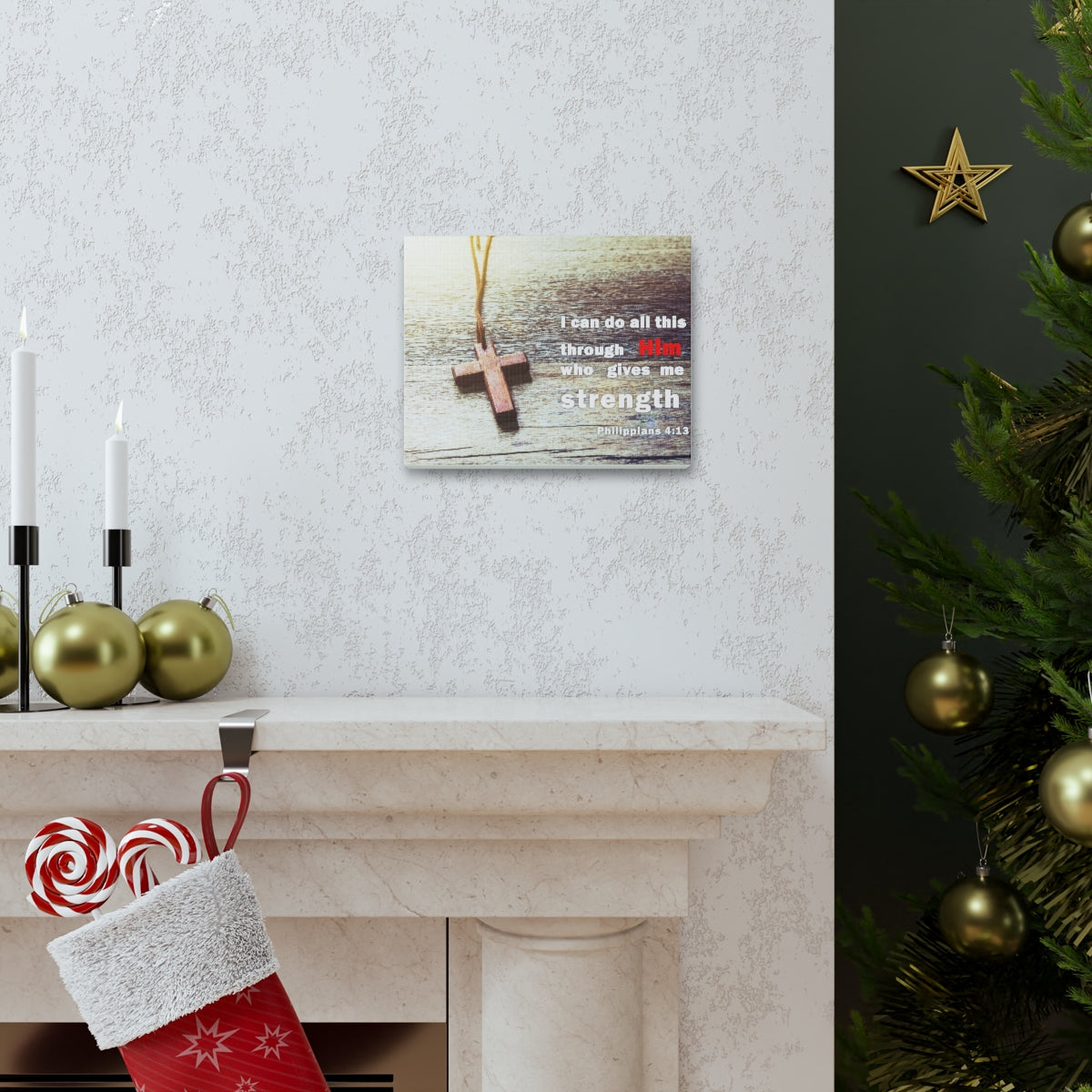 Scripture Walls Gives Me Strength Philippians 4:13 Bible Verse Canvas Christian Wall Art Bible Verse Print Ready To Hang Unframed-Express Your Love Gifts