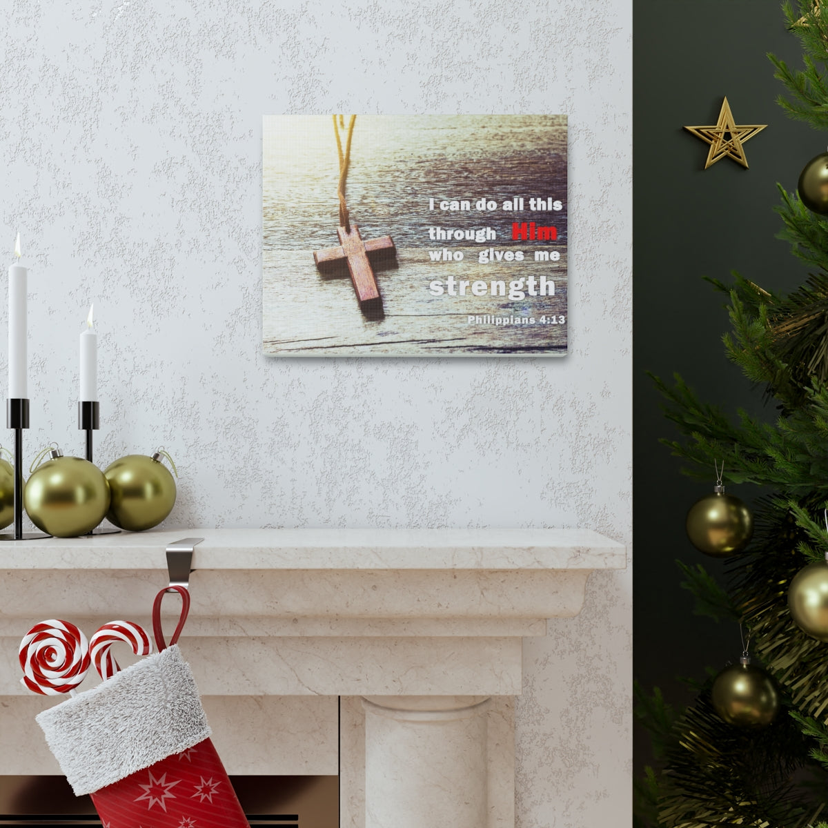 Scripture Walls Gives Me Strength Philippians 4:13 Bible Verse Canvas Christian Wall Art Bible Verse Print Ready To Hang Unframed-Express Your Love Gifts