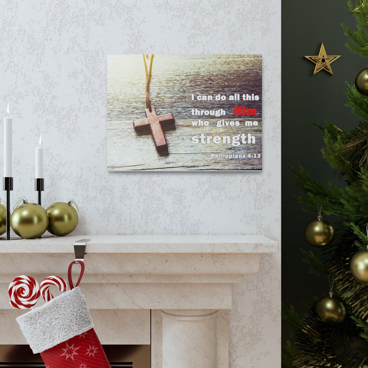 Scripture Walls Gives Me Strength Philippians 4:13 Bible Verse Canvas Christian Wall Art Bible Verse Print Ready To Hang Unframed-Express Your Love Gifts