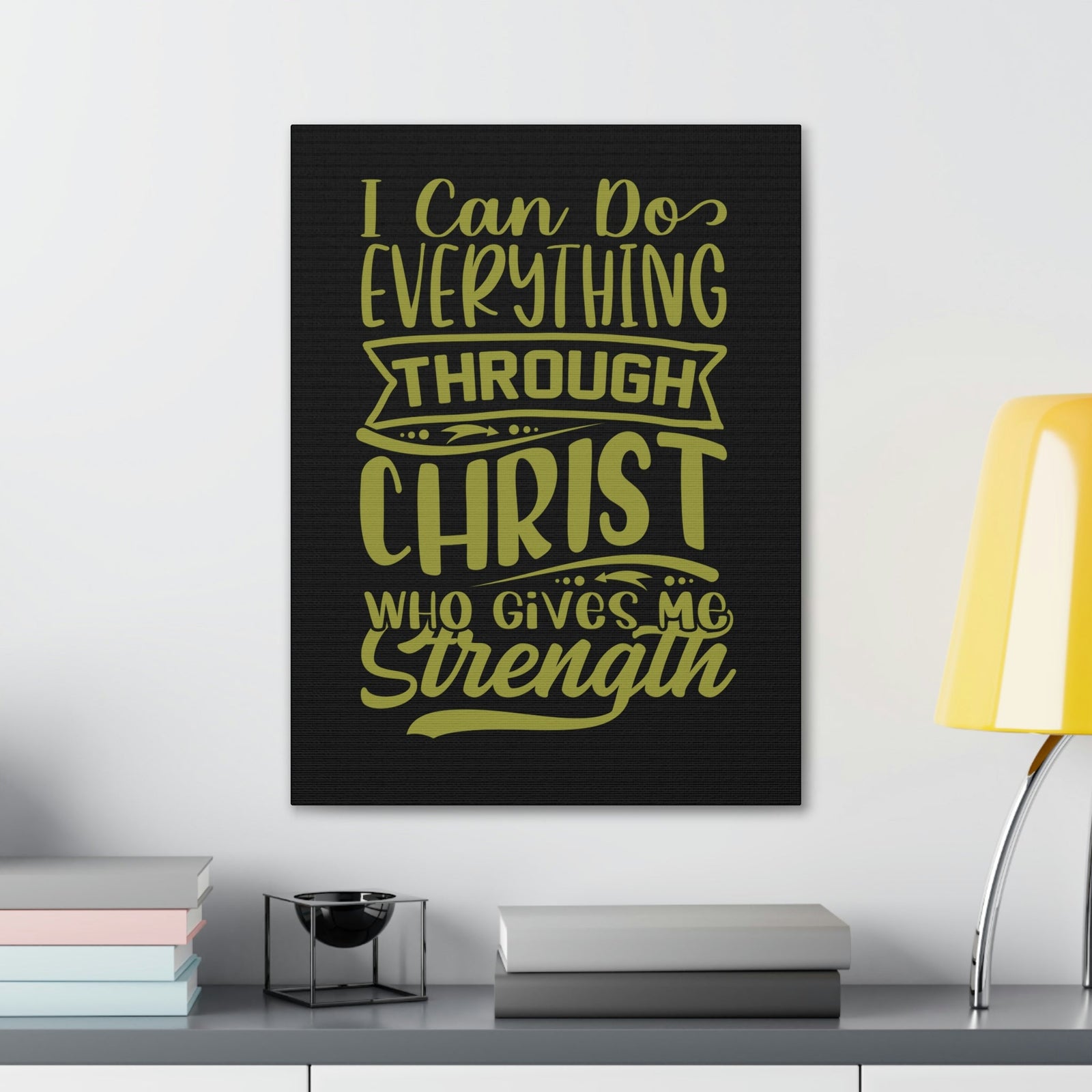 Scripture Walls Gives Me Strength Philippians 4:13 Dark Green Christian Wall Art Bible Verse Print Ready to Hang Unframed-Express Your Love Gifts