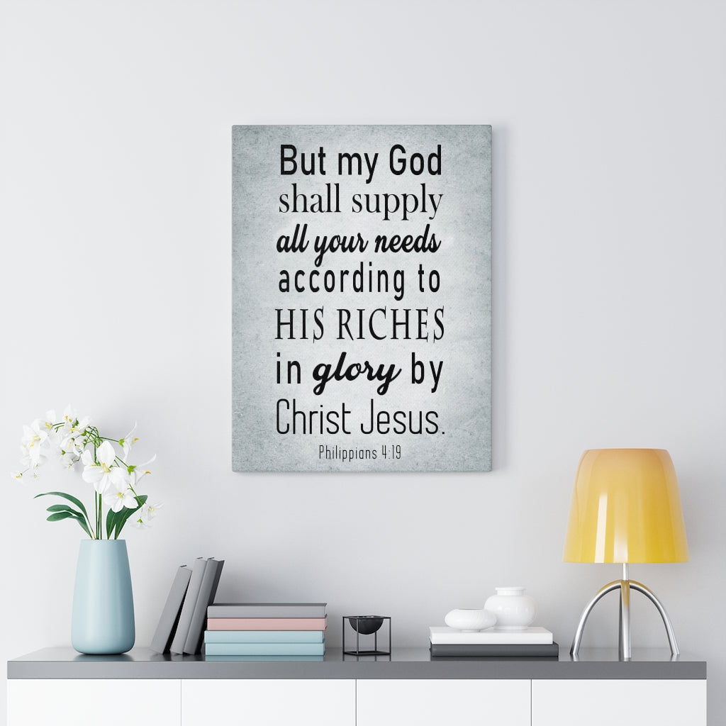 Scripture Walls Glory by Jesus Christ Philippians 4:19 Scripture Bible Verse Canvas Christian Wall Art Ready to Hang Unframed-Express Your Love Gifts