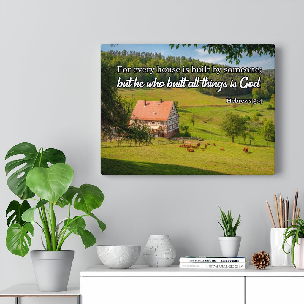 Scripture Walls God Built All Hebrews 3:4 Bible Verse Canvas Christian Wall Art Ready to Hang Unframed-Express Your Love Gifts