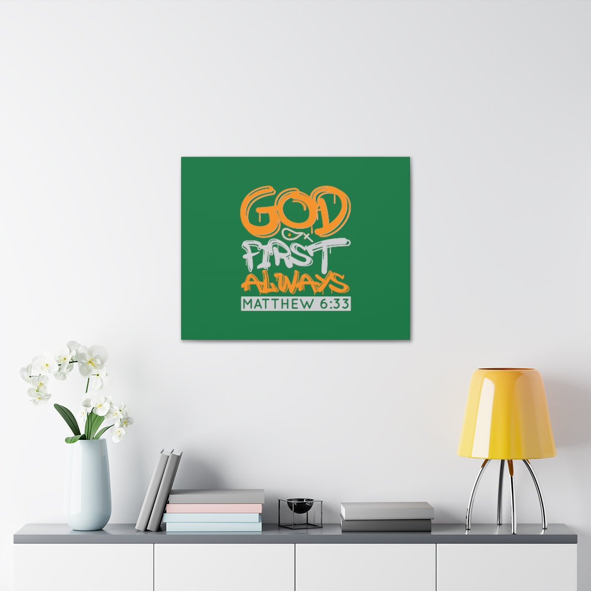 Scripture Walls God First Always Matthew 6:33 Dark Green Bible Verse Canvas Christian Wall Art Ready to Hang Unframed-Express Your Love Gifts