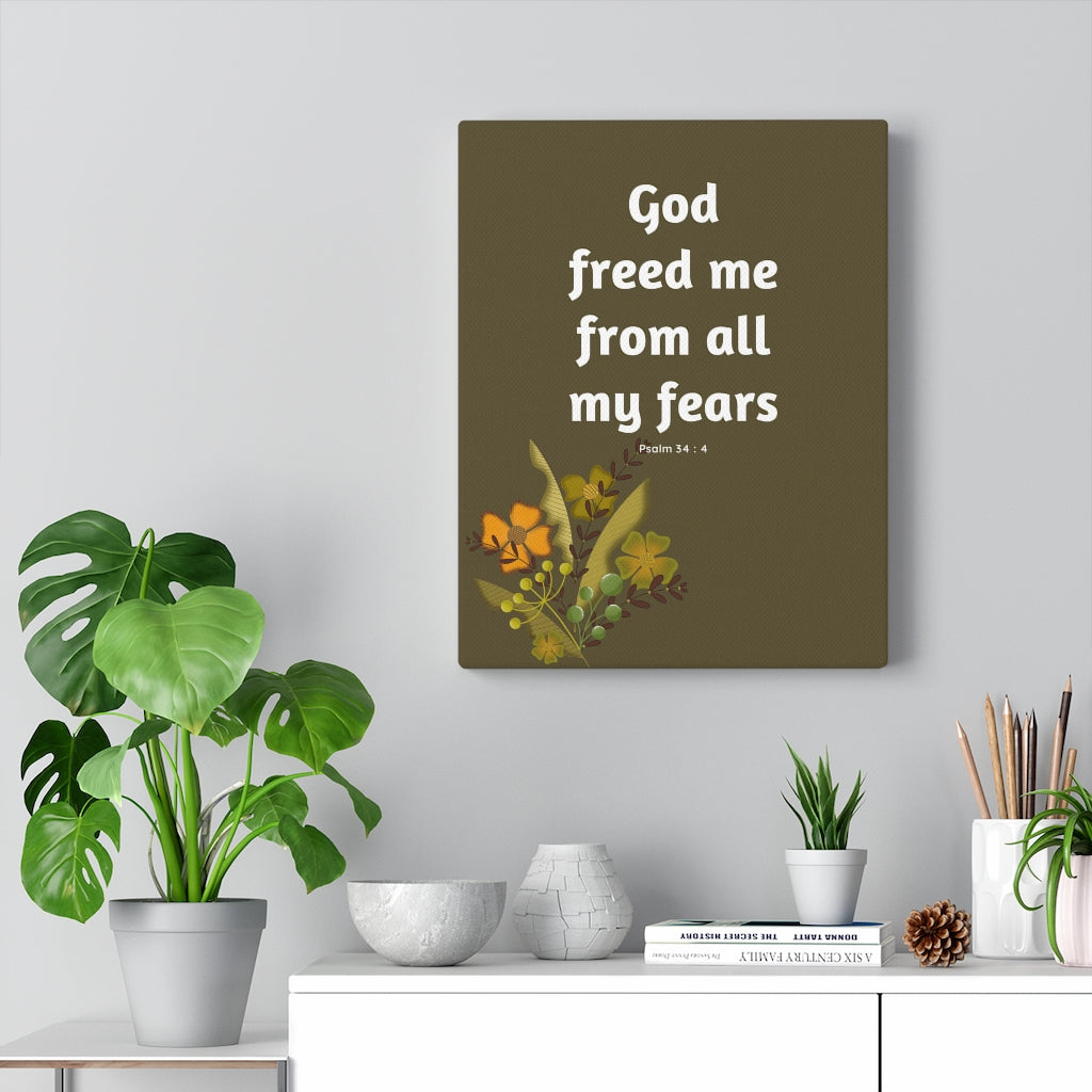 Scripture Walls God Freed Me Flowers Psalm 34:4 Bible Verse Canvas Christian Wall Art Ready to Hang Unframed-Express Your Love Gifts