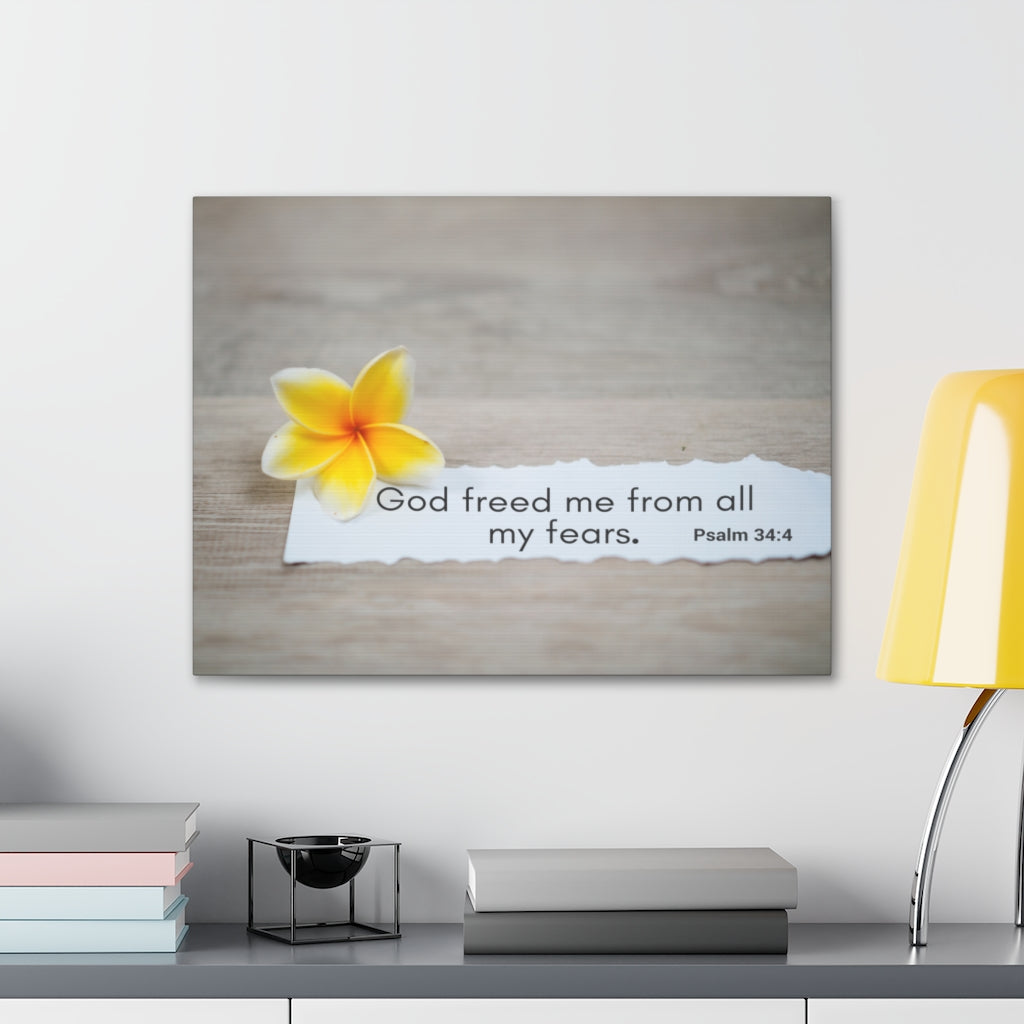 Scripture Walls God Freed Me From All My Fears Psalm 34:4 Bible Verse Canvas Christian Wall Art Ready to Hang Unframed-Express Your Love Gifts