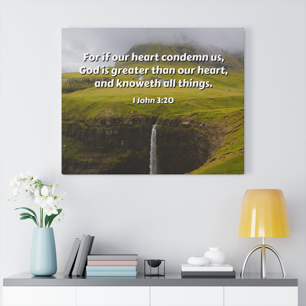 Scripture Walls God Is Greater 1 John 3:20 Bible Verse Canvas Christian Wall Art Ready to Hang Unframed-Express Your Love Gifts
