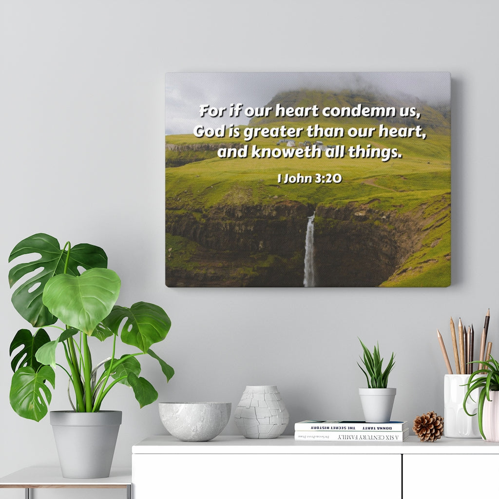 Scripture Walls God Is Greater 1 John 3:20 Bible Verse Canvas Christian Wall Art Ready to Hang Unframed-Express Your Love Gifts