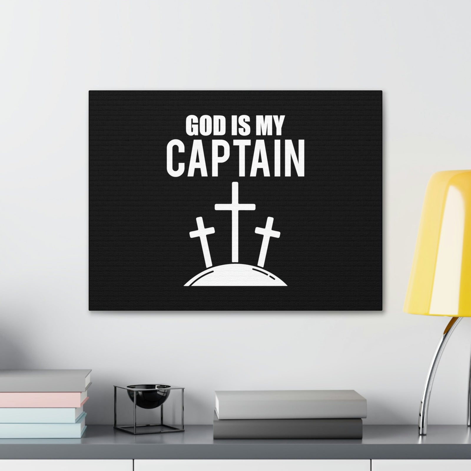 Scripture Walls God Is My Captain Hebrews 12:2 Three Cross Christian Wall Art Bible Verse Print Ready to Hang Unframed-Express Your Love Gifts