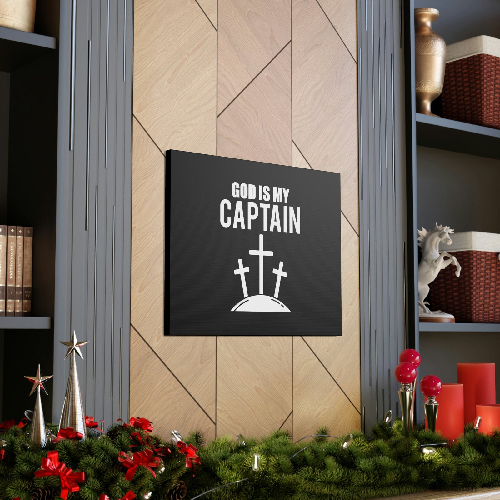 Scripture Walls God Is My Captain Hebrews 12:2 Three Cross Christian Wall Art Bible Verse Print Ready to Hang Unframed-Express Your Love Gifts