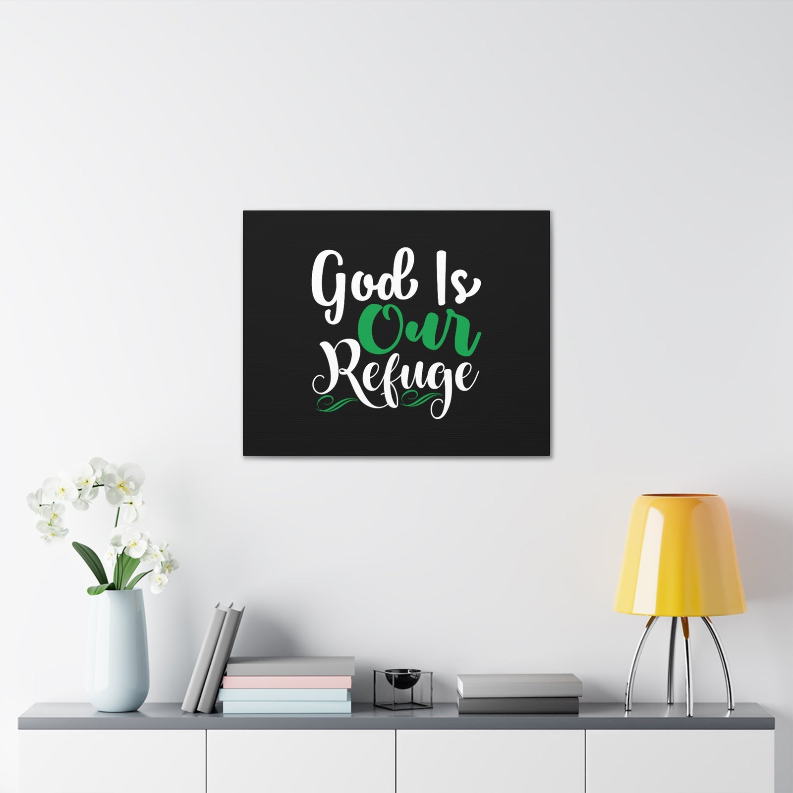 Scripture Walls God Is Our Refuge Psalm 46:1 Green Christian Wall Art Bible Verse Print Ready to Hang Unframed-Express Your Love Gifts
