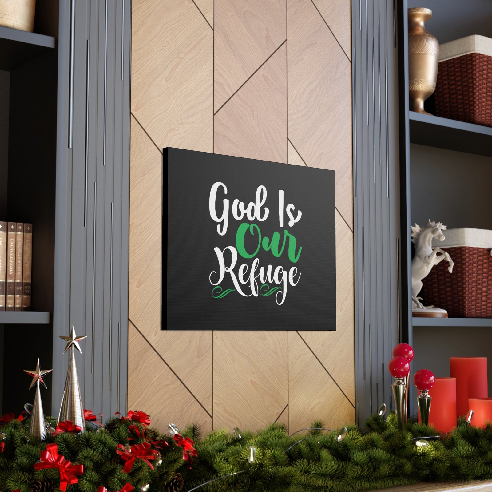 Scripture Walls God Is Our Refuge Psalm 46:1 Green Christian Wall Art Bible Verse Print Ready to Hang Unframed-Express Your Love Gifts