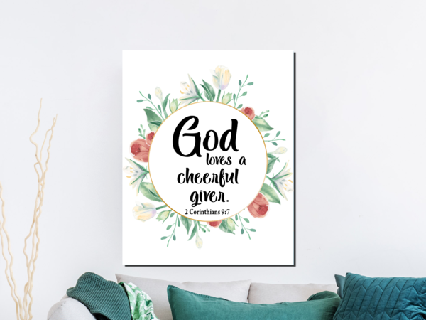 Scripture Walls God Loves a Cheerful Giver 2 Corinthians 9:7 Bible Verse Canvas Christian Wall Art Ready to Hang Unframed-Express Your Love Gifts