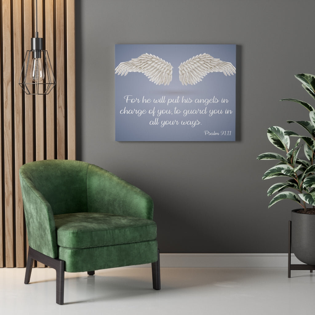 Scripture Walls God's Angels Psalm 91:11 Bible Verse Canvas Christian Wall Art Ready to Hang Unframed-Express Your Love Gifts