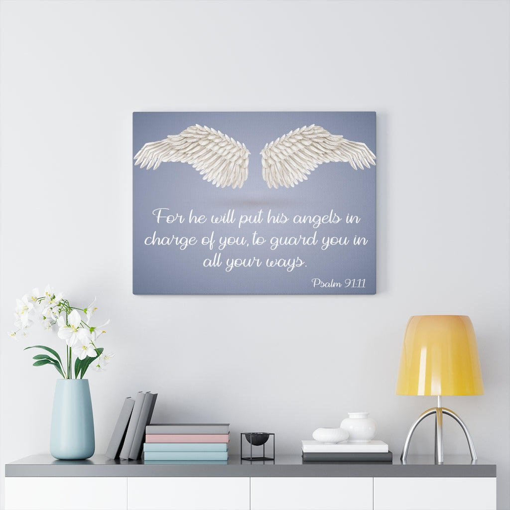 Scripture Walls God's Angels Psalm 91:11 Bible Verse Canvas Christian Wall Art Ready to Hang Unframed-Express Your Love Gifts
