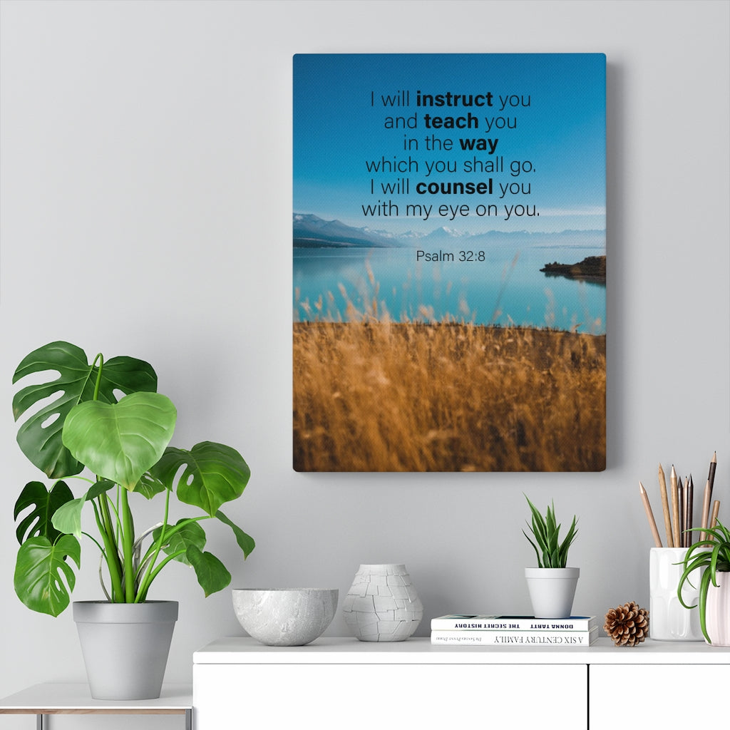 Scripture Walls God's Instruction Psalm 32:8 Bible Verse Canvas Christian Wall Art Ready to Hang Unframed-Express Your Love Gifts