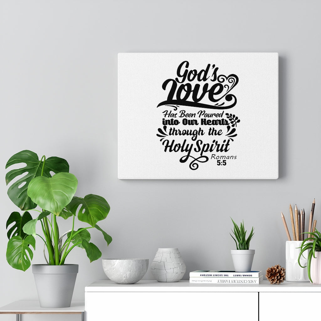 Scripture Walls God's Love Into Our Hearts Romans 5:5 Bible Verse Canvas Christian Wall Art Ready to Hang Unframed-Express Your Love Gifts