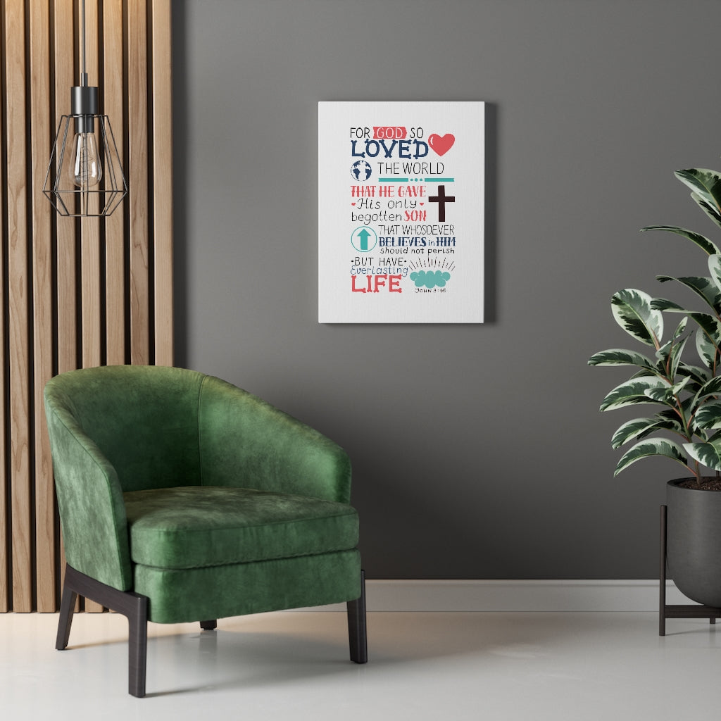Scripture Walls God So Loved John 3:16 Bible Verse Canvas Christian Wall Art Ready to Hang Unframed-Express Your Love Gifts